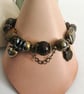 Steampunk beaded charm bracelet, pyrite mookite & Tigers eye
