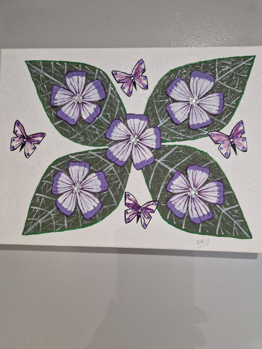 Purple flowers and butterflies. 