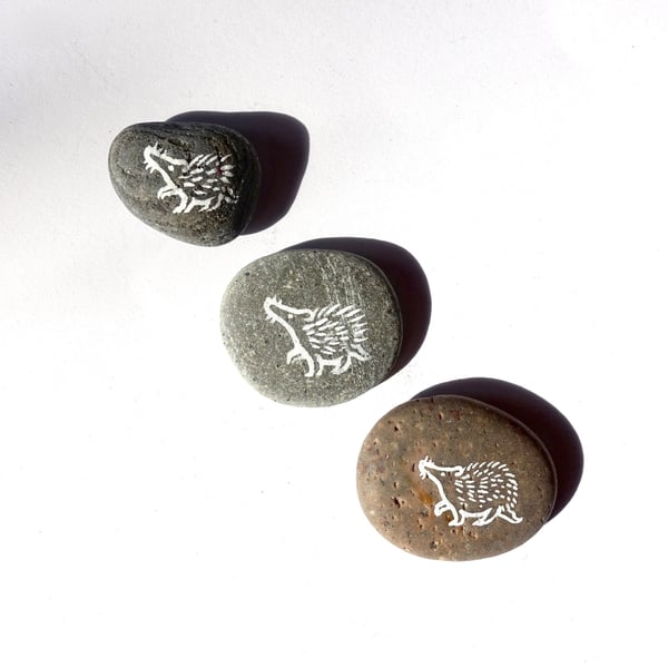 Little Hedgehog Spirit Stones - Set of 3, Cute Woodland Theme Home Decor, Calm