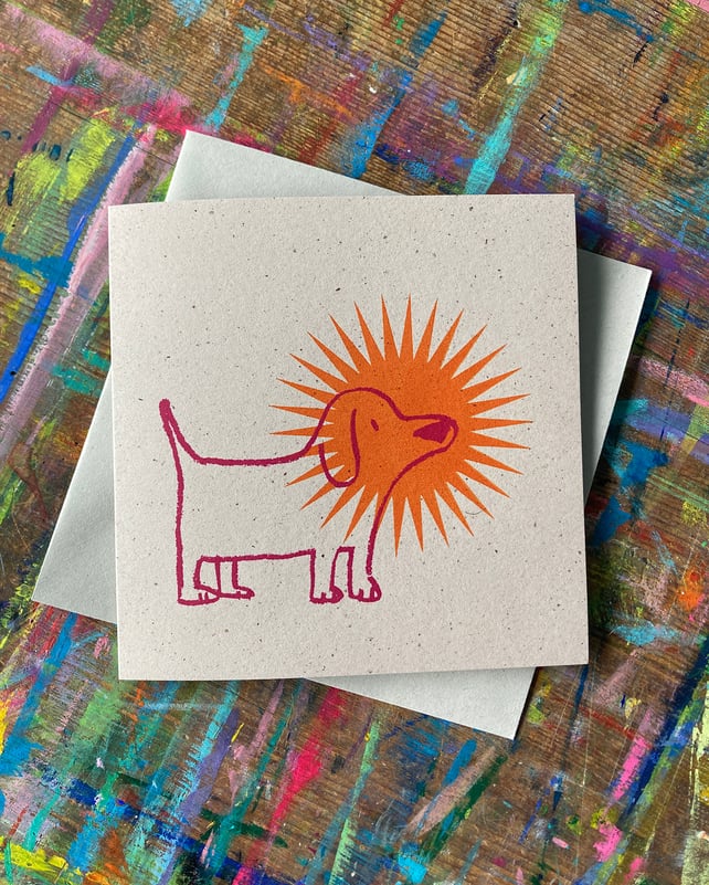 Dog star card -screen print card by Jo Brown Happy Tomato