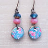 Ceramic Earrings, Floral Earrings,Periwinkle Earrings,Rose Pink Earrings.