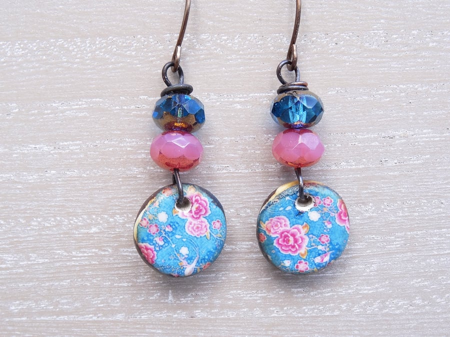Ceramic Earrings, Floral Earrings,Periwinkle Earrings,Rose Pink Earrings.