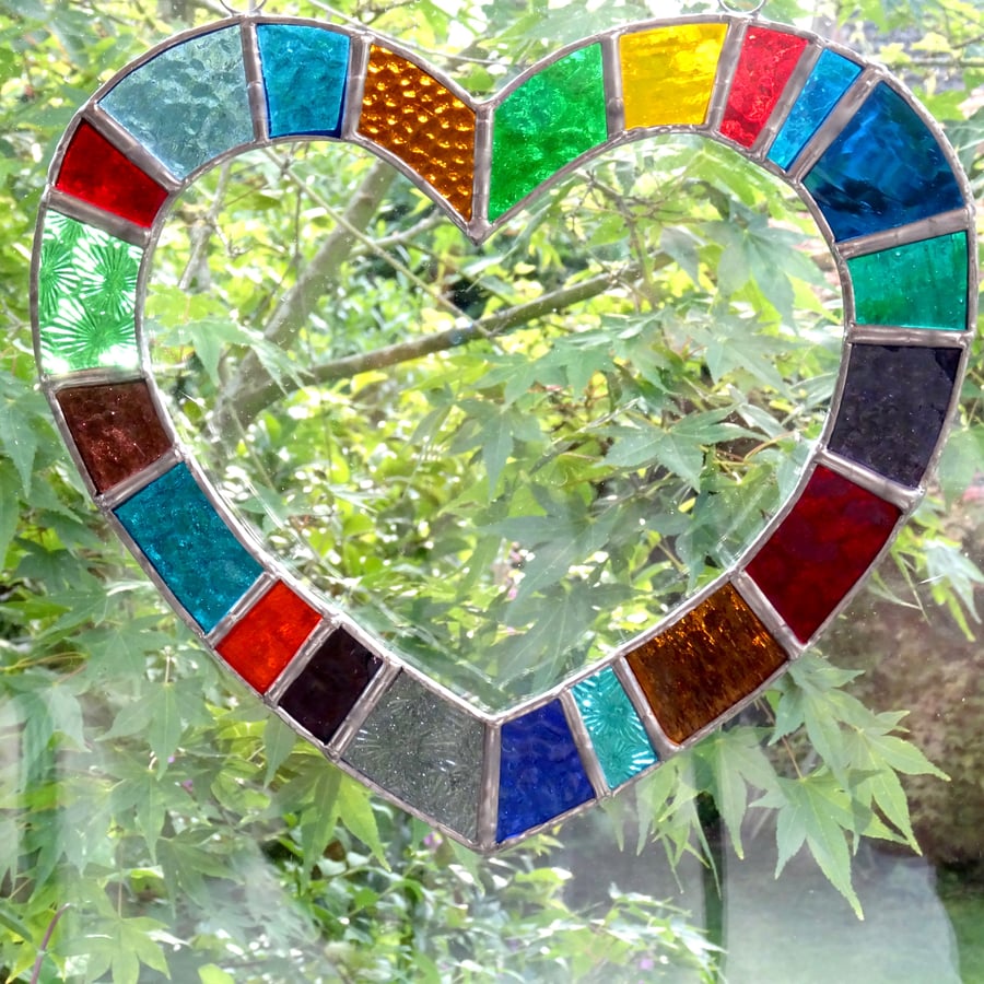 Heart Stained Glass Suncatcher Handmade Hanging Decoration - Multi
