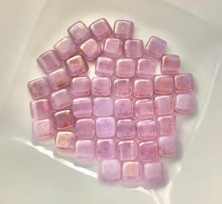 CzechMates Tile Beads- Pink,Topaz Lustre - 25 Beads