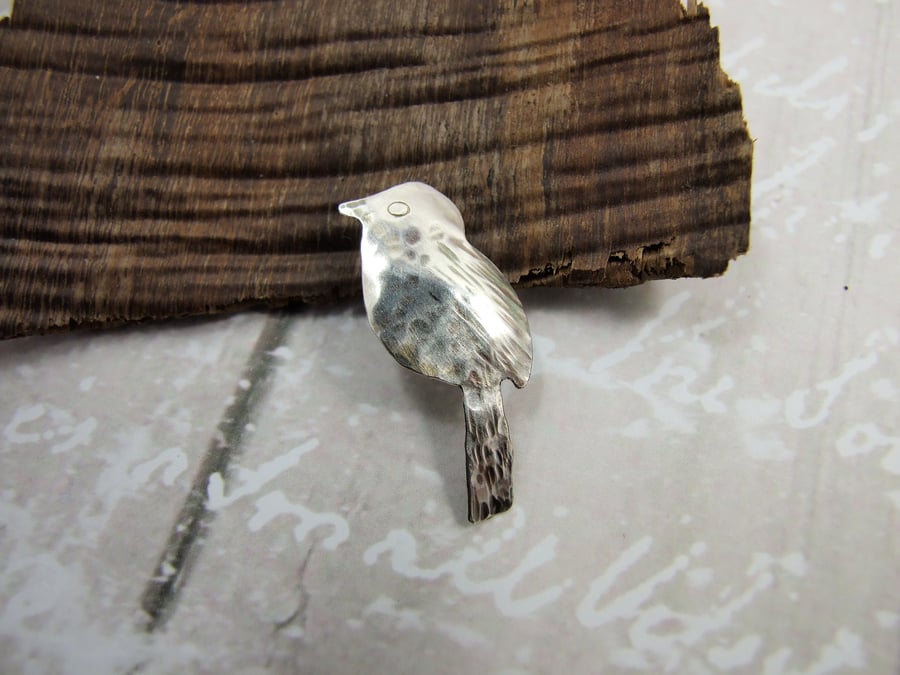 Small Bird Lapel Pin Brooch, Sterling Silver  Pin