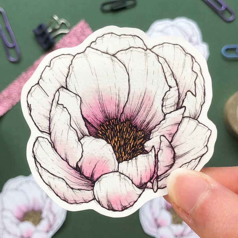 Peony Sticker - Eco Friendly Vinyl Flower Sticker 