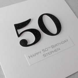 Handmade 50th male birthday card - personalised with any age and message