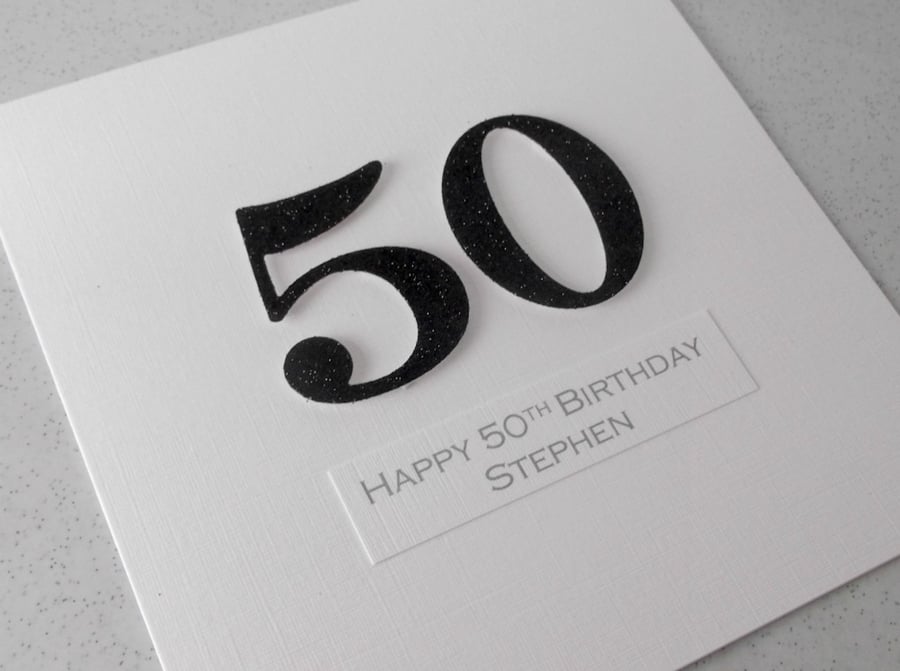 Handmade 50th male birthday card - personalised with any age and message