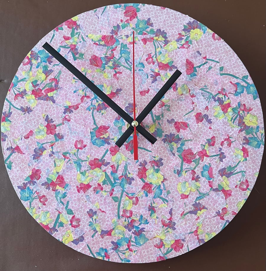 Decoupage Clock light pink floral pattern Folksy