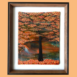 HANDMADE FUSED GLASS 'AUTUMN TREE' PICTURE.