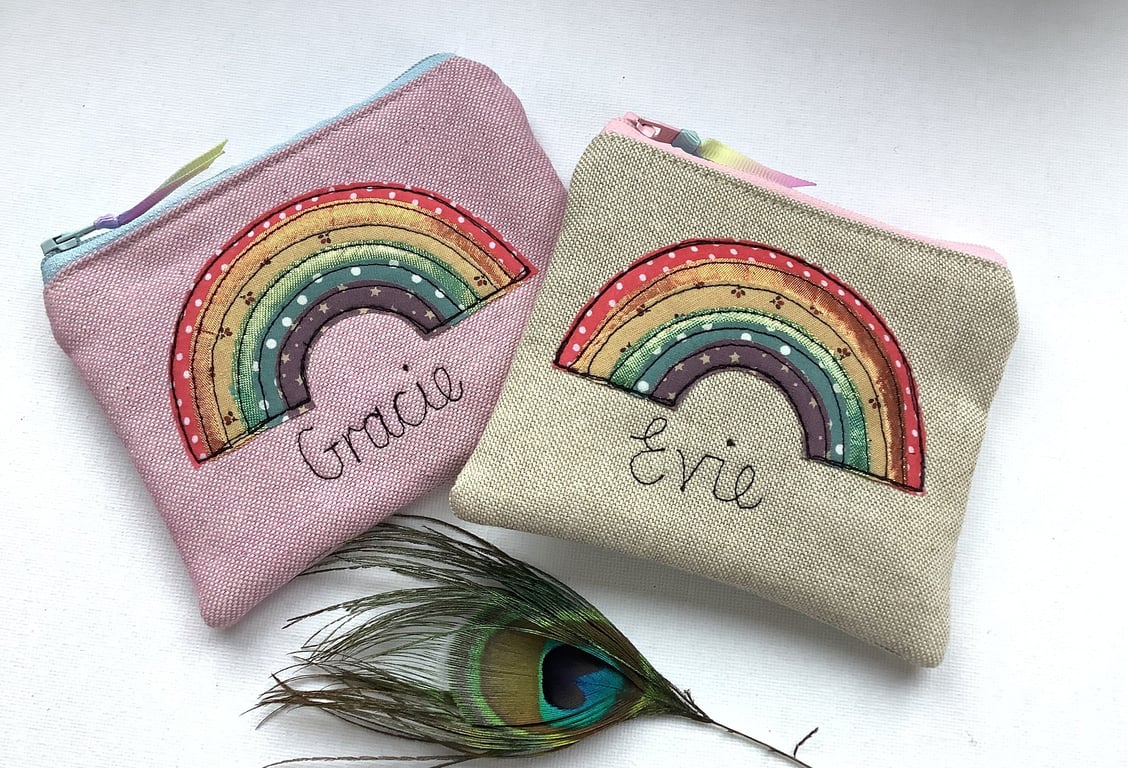 Personalised Rainbow Purse Wallet Choice of Colour, polka dot lining