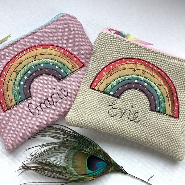 Personalised Rainbow Purse Wallet Choice of Colour, polka dot lining