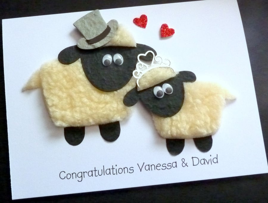 Handmade Personalised Sheep Card -Wedding , Anniversary etc