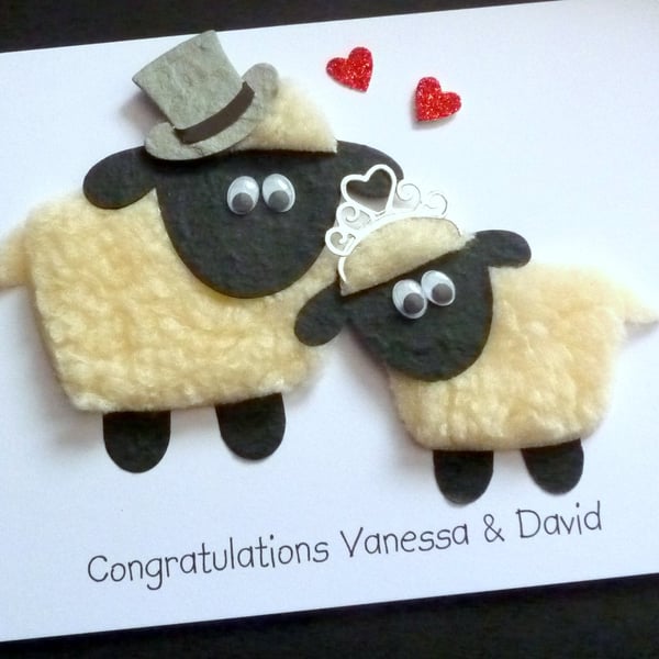 Handmade Personalised Sheep Card -Wedding , Anniversary etc