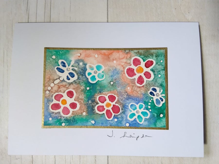 Hand painted watercolour card. Birthday card, Floral card, Flower card. 