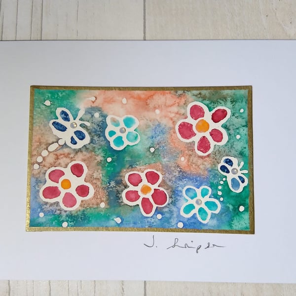 Hand painted watercolour card. Birthday card, Floral card, Flower card. 