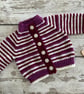 Hand Knitted Striped Baby Cardigan – Berry Pink & Cream 6–12 Months