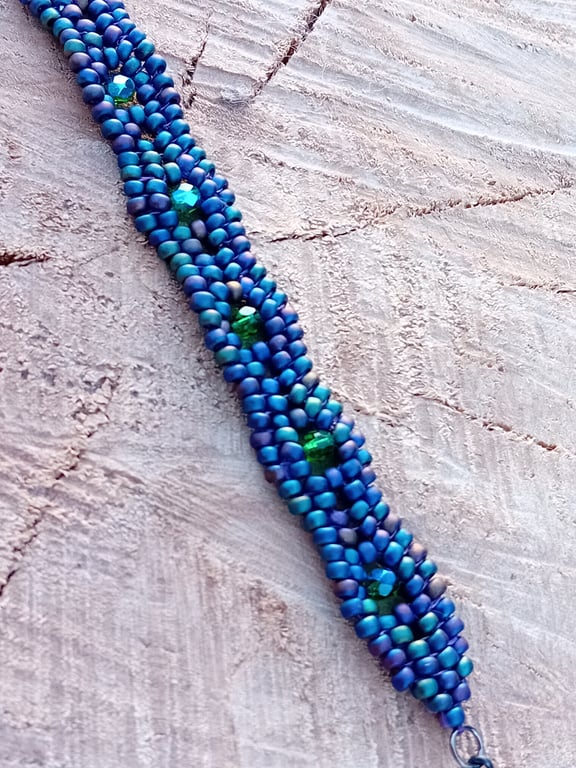Pearlescent purple blue and green waves bracelet
