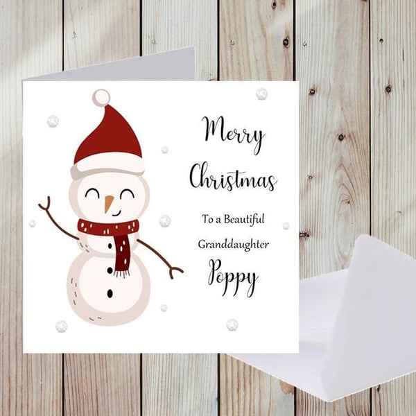Personalised Snowman Christmas Card Merry Christmas Daughter Son Granddaughter