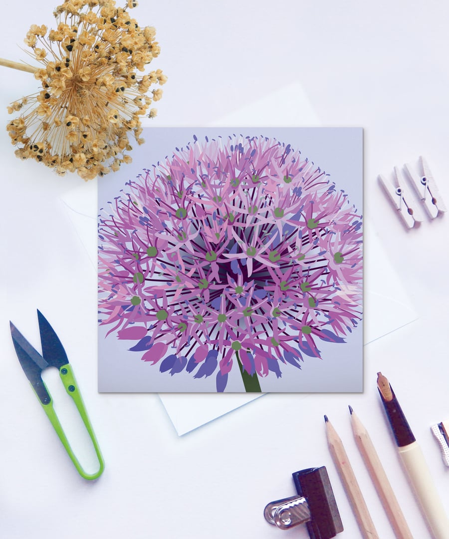Purple Allium Card - flower, floral, for gardeners