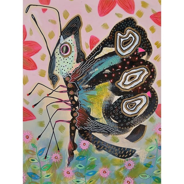 Abstract Butterfly Painting Insect Bug Moth Entomological Mixed Media Artwork
