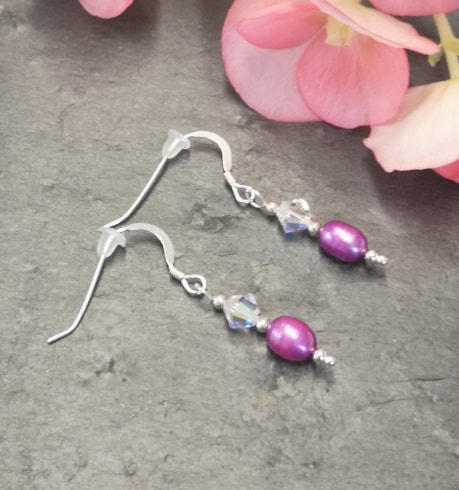 Seconds Sunday Sterling Silver Earrings Swarovski and Freshwater Pearl 