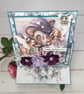 Handmade Easel Birthday Card (123) Fairy Garden Purple Flowers.  - Image 2