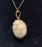 Beautiful wire wrapped white pebble pendant on adjustable olive green cord.   - Image 2