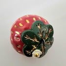 Ceramic Strawberry Christmas Decoration – Handmade Strawberry Bauble with Gold