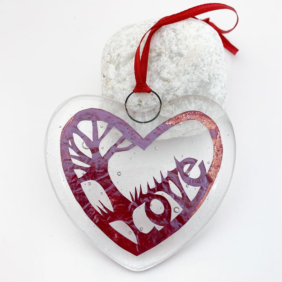 Perfectly Imperfect - "Love" Heart Hanging - Handmade Glass Suncatcher