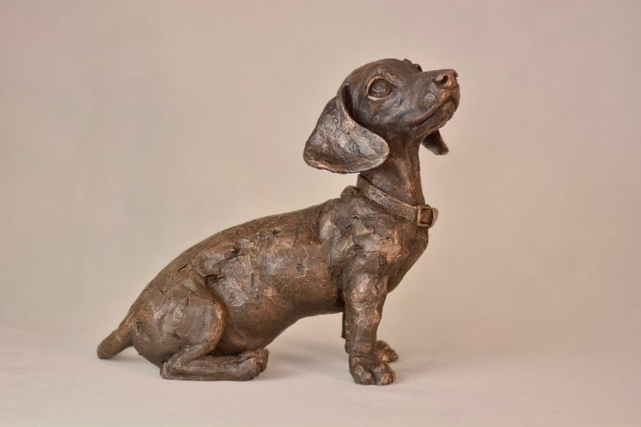 Sitting Dachshund Puppy Dog Statue Bronze Resin Sculpture 