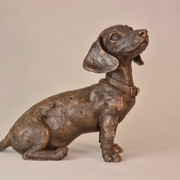 Sitting Dachshund Puppy Dog Statue Bronze Resin Sculpture 