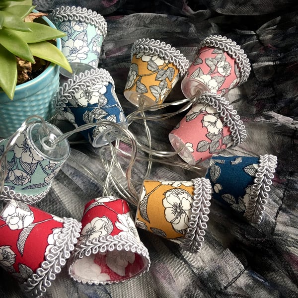 Mini Lampshade Fairy Lights - Hand Drawn Flowers