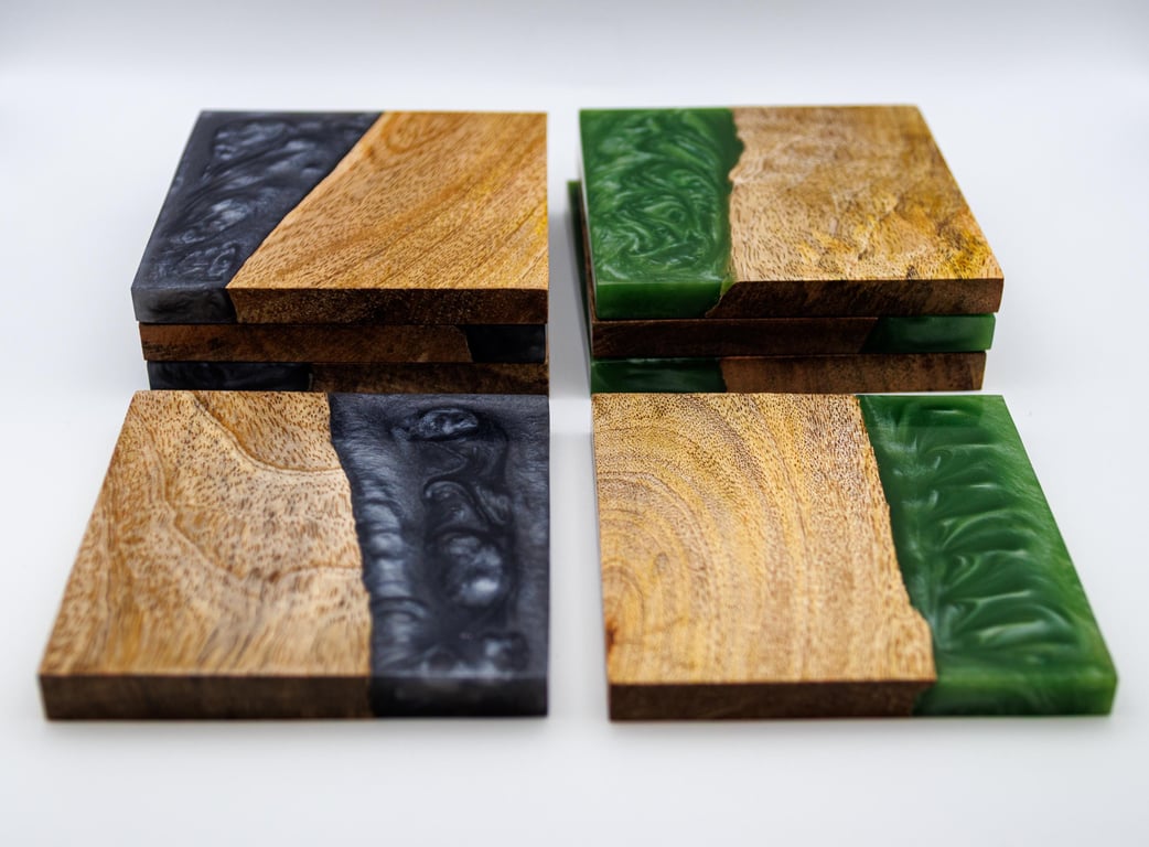 Wood Resin Coasters Rustic Handmade Drinks Coasters - Cottage Home - 4-set