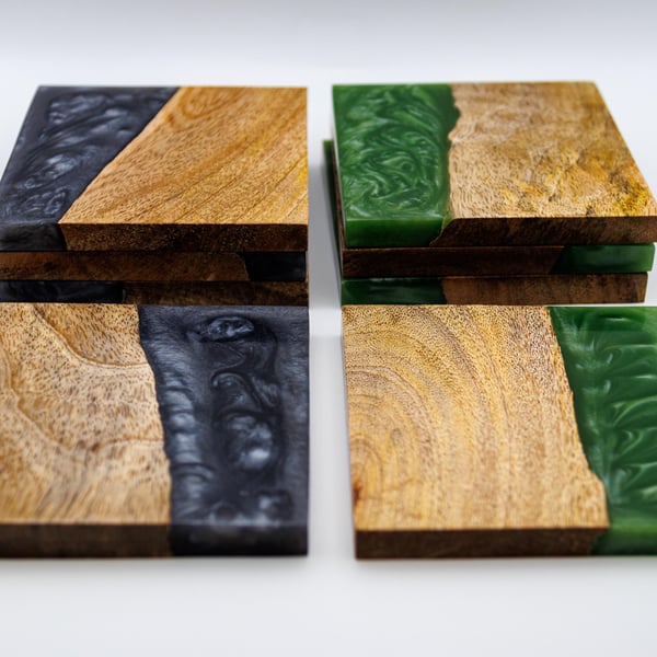 Wood Resin Coasters Rustic Handmade Drinks Coasters - Cottage Home - 4-set