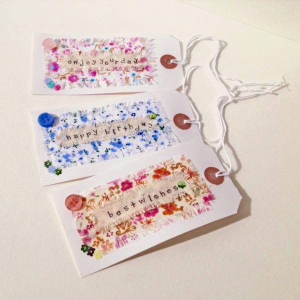 Gift Tags,Collage Design,Set of Three,Handmade Message Tags