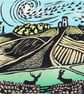 Old John, Bradgate Park Lino Print- Colour