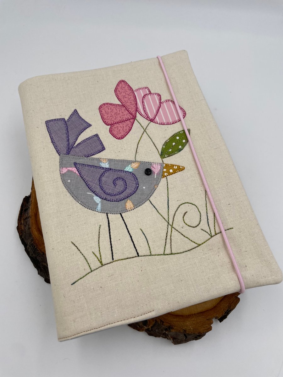 Bird & flowers appliqué cover with A5 spiral notebook