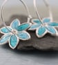 Forget-me-not in silver and enamel. Sterling Hoop Earrings - Image 2