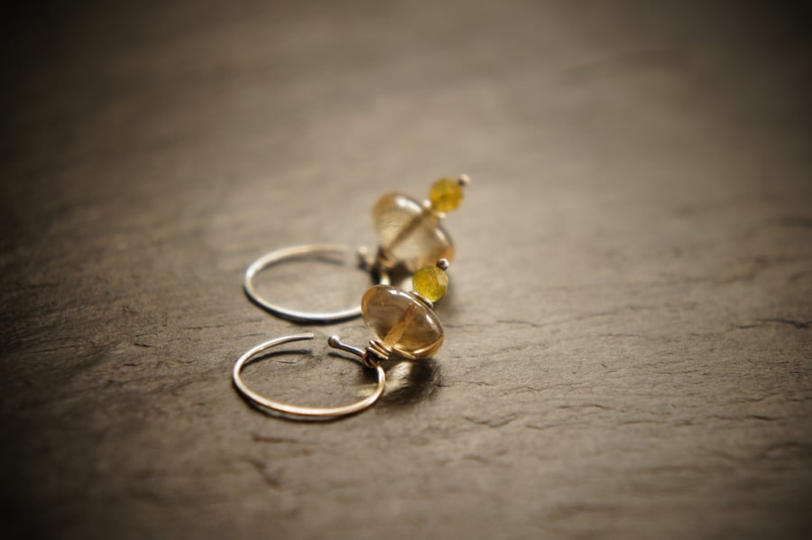 Natural Citrine, Tourmaline and Silver Ancient Roman Style Earrings