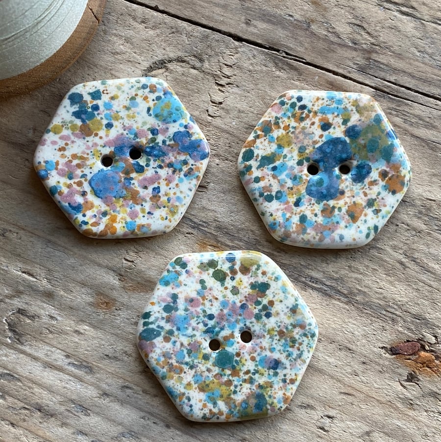 Handmade Ceramic set of Two Hexagon Buttons