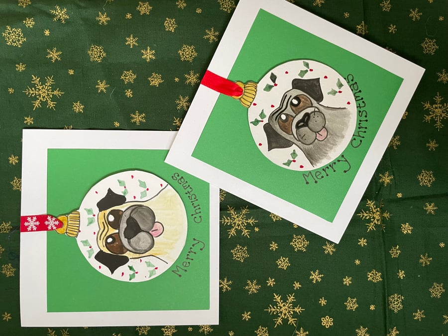 Pug bauble card- Holly
