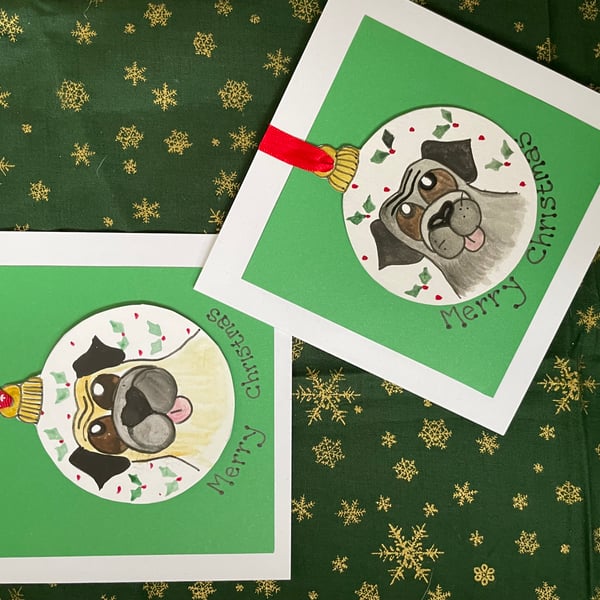 Pug bauble card- Holly