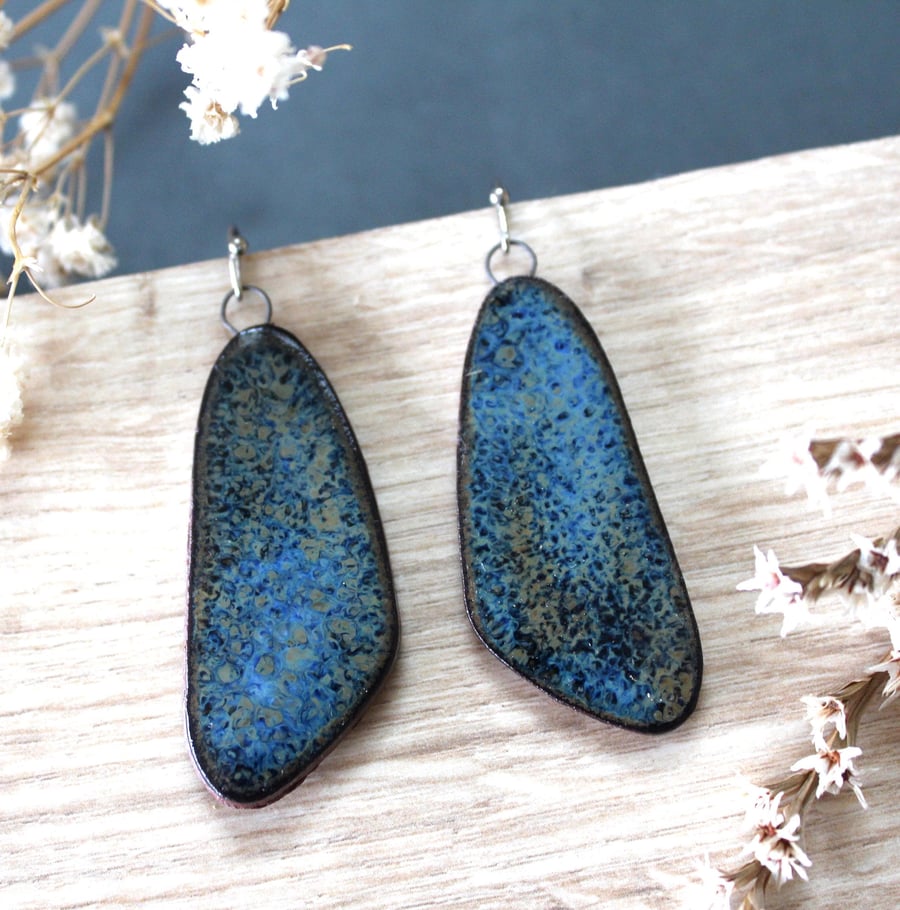 Handmade speckled blue glaze ceramic clay earrings, ceramic jewellery, lapis laz