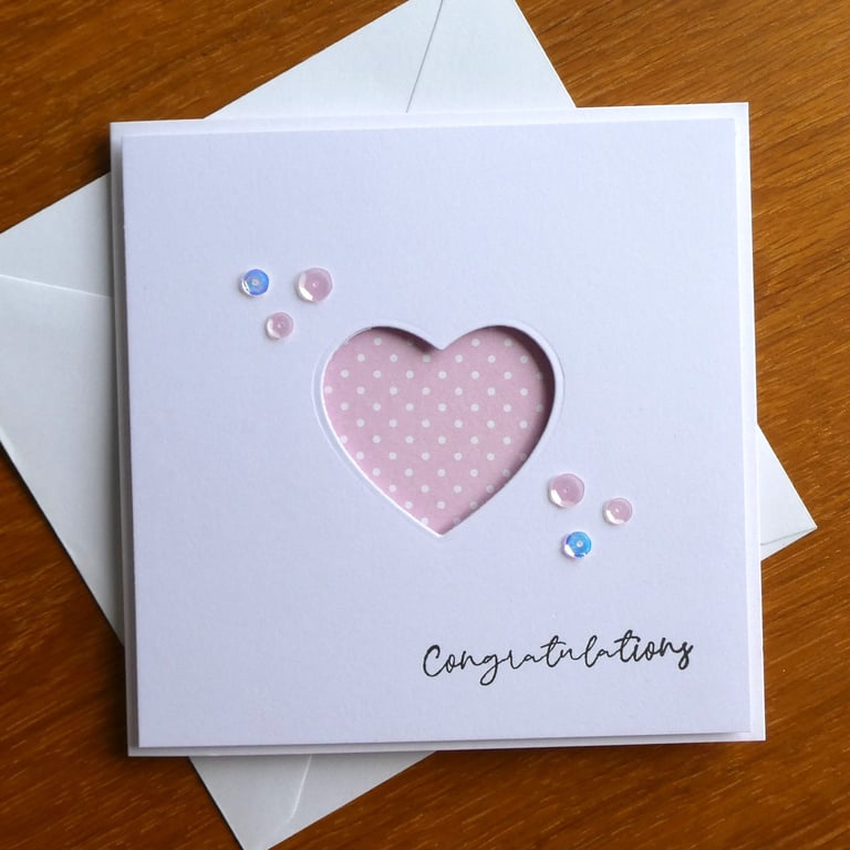 Congratulations Card - Pastel Pink and White Polka Dot Heart Aperture