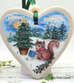 Christmas Heart Decoration - gift, clay ornament, red squirrel, trees, star - Image 2
