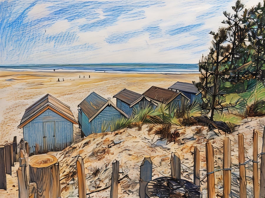 Beach Huts Wells-Next-Sea Norfolk Greeting Card A5 