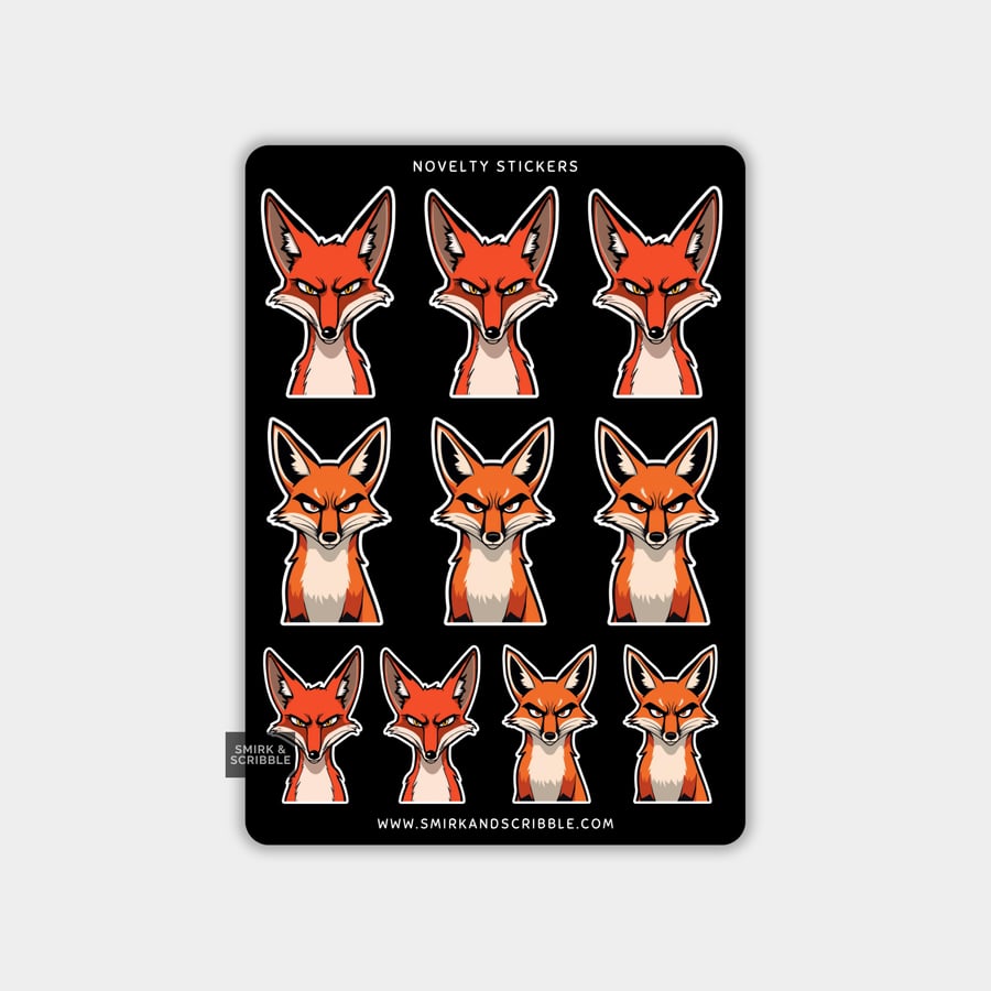 Image of Funny Vinyl Sticker Sheet For Adults - Grumpy Fox