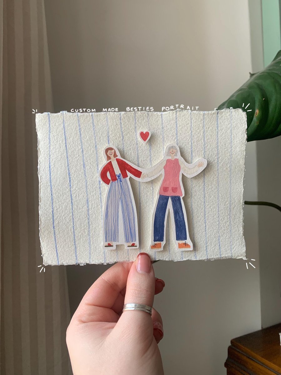 Custom Besties Portrait Handmade A6 Personalised Illustration