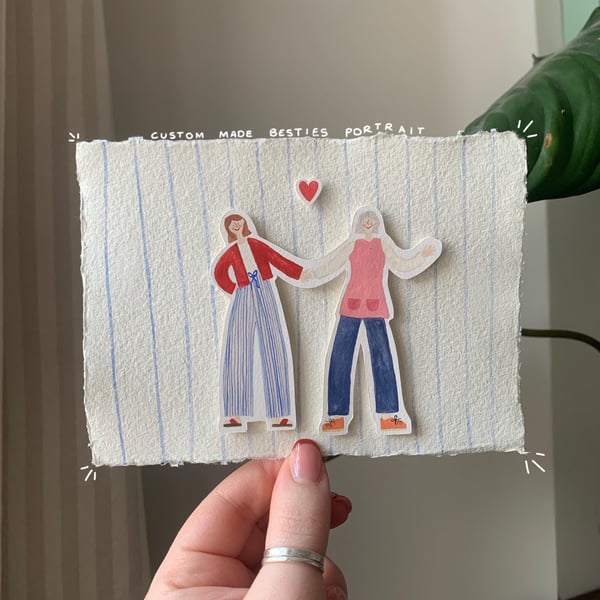 Custom Besties Portrait Handmade A6 Personalised Illustration